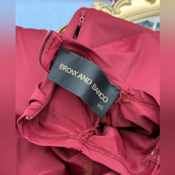 🆕 BRONX & BANCO 🧿 NWOT Eleanor Burgundy Fur Trimmed Mini Dress, Sz XS US 2 - Picture 16 of 17